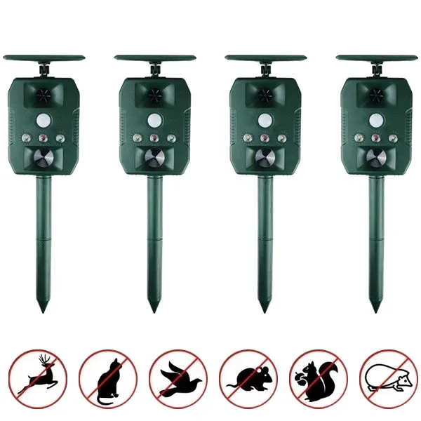 Ultrasonic Solar-Powered Animal Repeller  Infrared Detection, LED Flashing, Adjustable Frequency for Repelling Dogs, Cats, Birds, Raccoons, Mice, Snakes