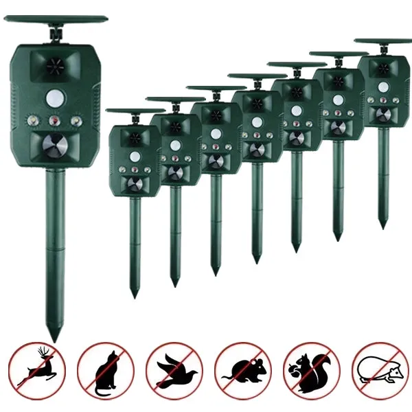 Ultrasonic Solar-Powered Animal Repeller  Infrared Detection, LED Flashing, Adjustable Frequency for Repelling Dogs, Cats, Birds, Raccoons, Mice, Snakes