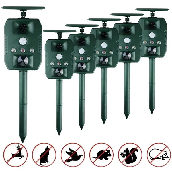 Ultrasonic Solar-Powered Animal Repeller  Infrared Detection, LED Flashing, Adjustable Frequency for Repelling Dogs, Cats, Birds, Raccoons, Mice, Snakes